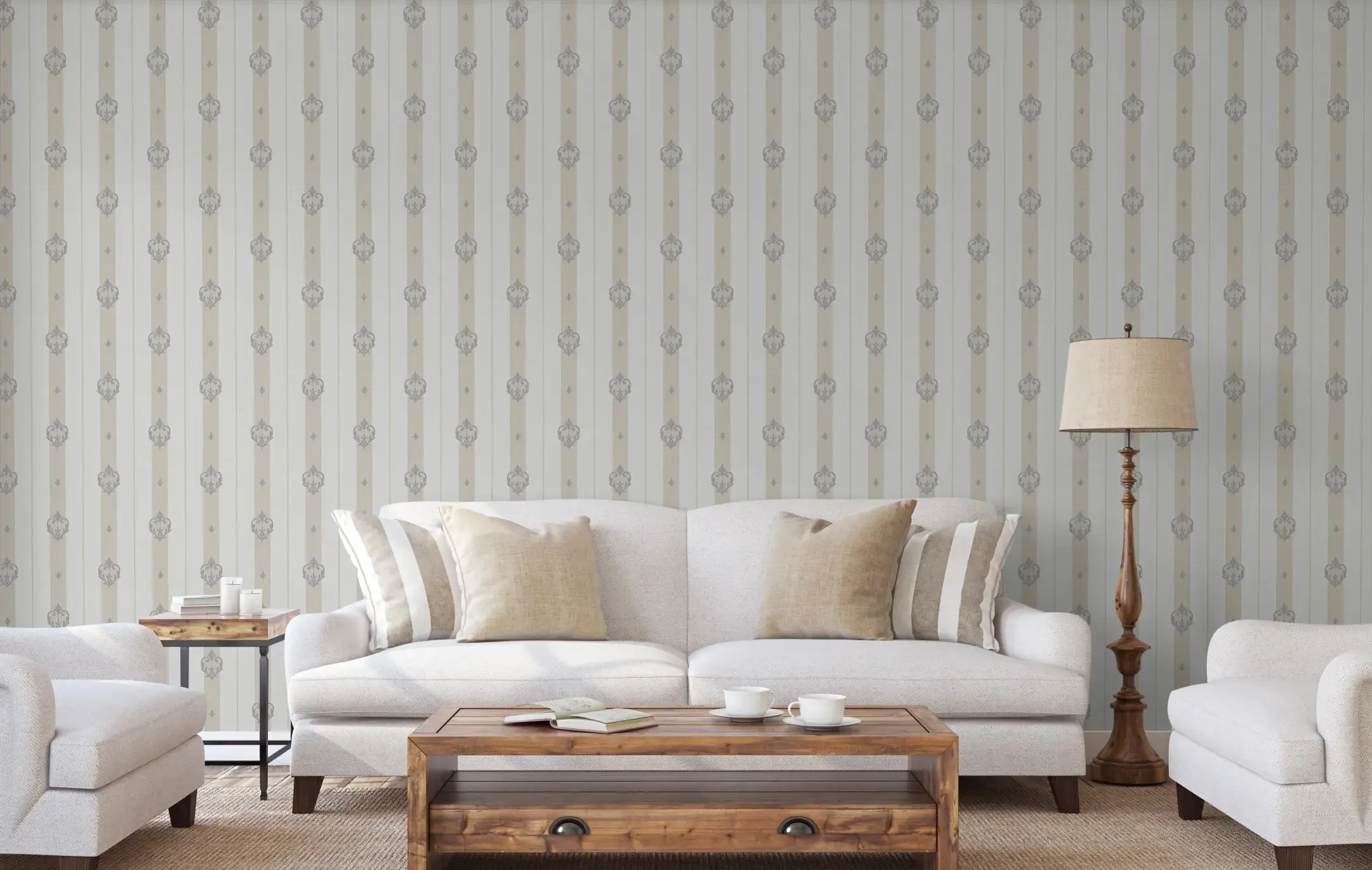 Beige Embossed Wallpaper – Regal Damask (7804-3) Beige Embossed Wallpaper – Regal Damask (7804-3)